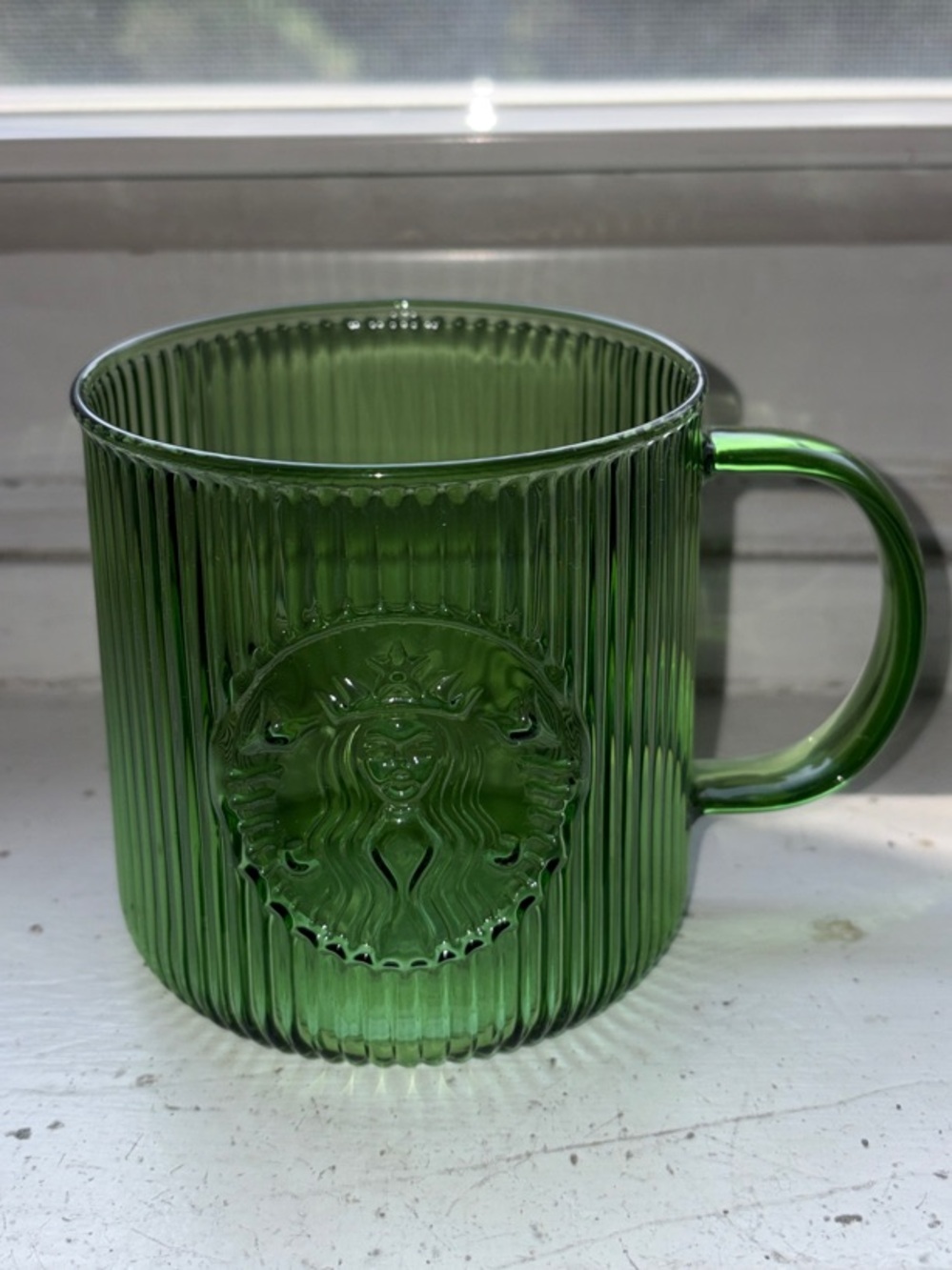 14oz Starbucks Green Ribbed Glass Mug